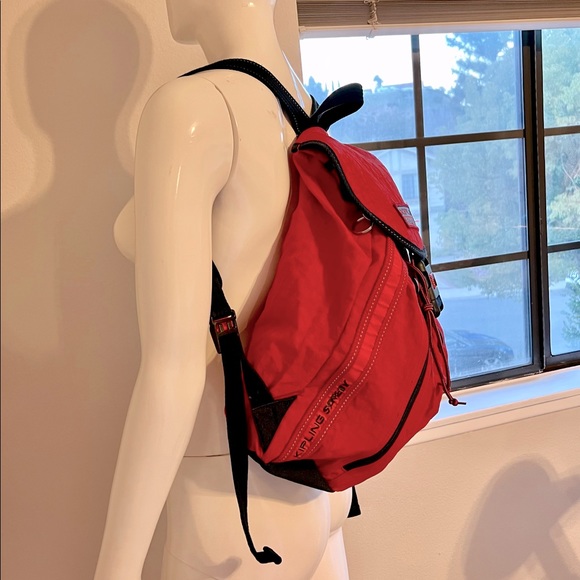 KIPLING-Large SAFETY Backpack w/Reflector Clasp-Packable-Red & Black - Picture 4 of 8